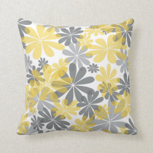 Yellow & Grey Flower Throw Pillow