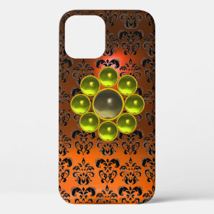 YELLOW GREY GEMSTONE MON Orange Black Damask iPhone 12 Case