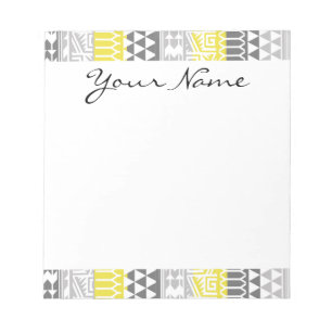 Yellow Grey Geometric Aztec Tribal Print Pattern Notepad