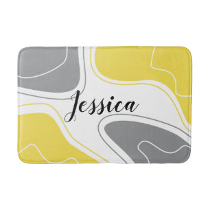 Yellow Grey Geometric Shapes Pattern Name Bath Mat