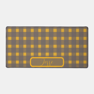 Yellow Grey Gingham Pattern Desk Mat