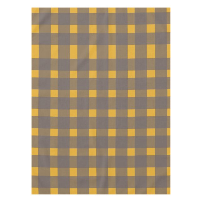 Yellow Grey Gingham Pattern Tablecloth (Front)