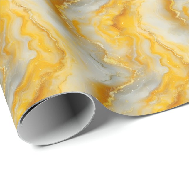 Yellow, Grey & Gold Marble Wrapping Paper (Roll Corner)