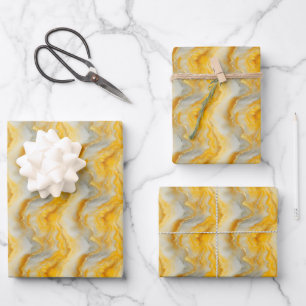 Yellow, Grey & Gold Marble Wrapping Paper Sheet