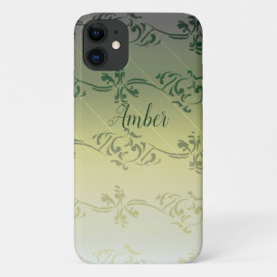 Yellow Grey Gradient Leaf Pattern Personalized iPhone 11 Case