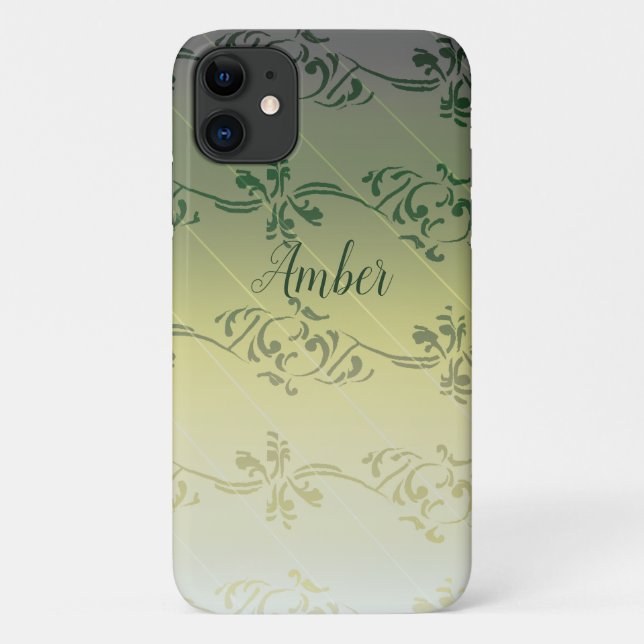 Yellow Grey Gradient Leaf Pattern Personalized Case-Mate iPhone Case (Back)