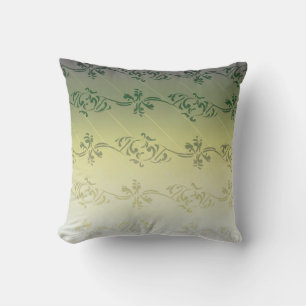 Yellow Grey Gradient Striped Floral Leaf Pattern Throw Pillow