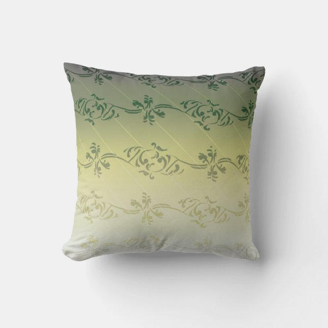 Yellow Grey Gradient Striped Floral Leaf Pattern Throw Pillow (Front)
