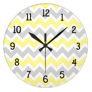 Yellow grey grey chevron kitchen nursery modern large clock