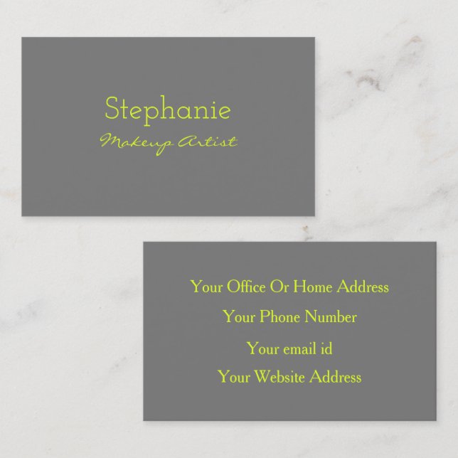 Yellow Grey Grey Custom Neon Colour Makeup Artist Business Card (Front/Back)
