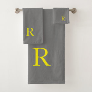 Yellow Grey Grey Monogram Initial Modern Cute Bath Towel Set