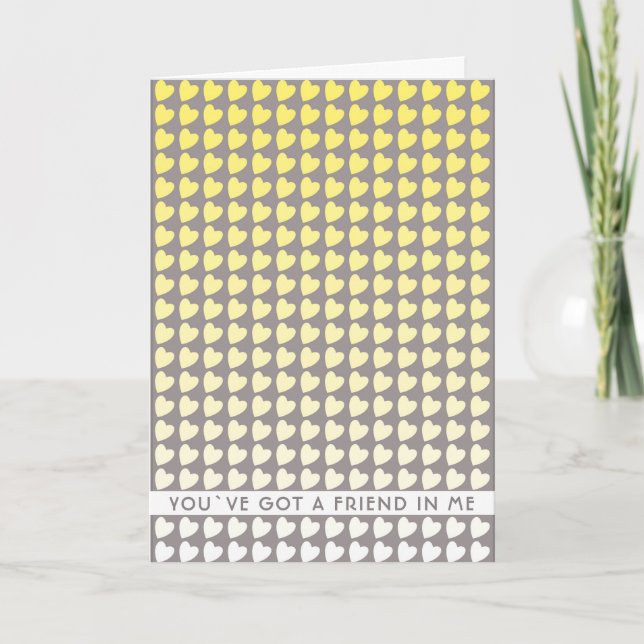 Yellow Grey Heart Pattern You`ve got a Friend Holiday Card (Front)