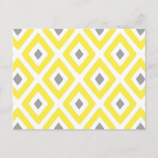 Yellow Grey Ikat Diamond Pattern Postcard