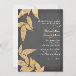 Yellow & Grey Leaves Vintage Wedding Invitations