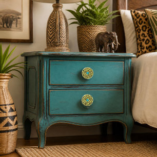 Yellow Grey Leopard Print Monogram Ceramic Knob