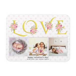 Yellow, grey LOVE, pink  roses Valentines Day Magnet