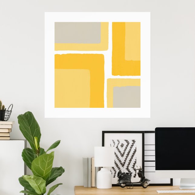 Yellow Grey Minimalist Colour Block Poster (Home Office)