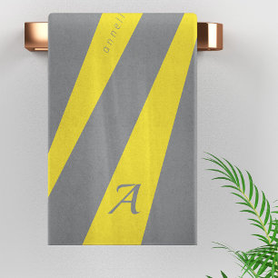 Yellow grey modern elegant chic bold monogrammed bath towel set