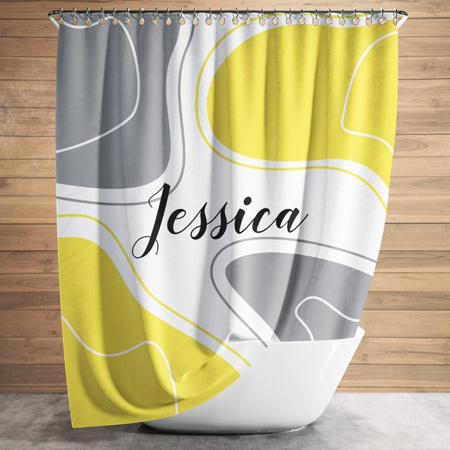 Yellow Grey Modern Geometric Shapes Pattern Name (Yellow Gray Modern Geometric Shapes Pattern Name Shower Curtain)