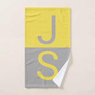 Yellow & Grey Modern Initials Monogram Bath Towel Set