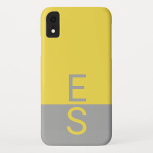Yellow & Grey Modern Initials Monogram iPhone XR Case