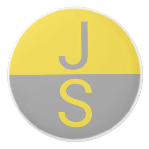 Yellow & Grey Modern Initials Monogram Ceramic Knob