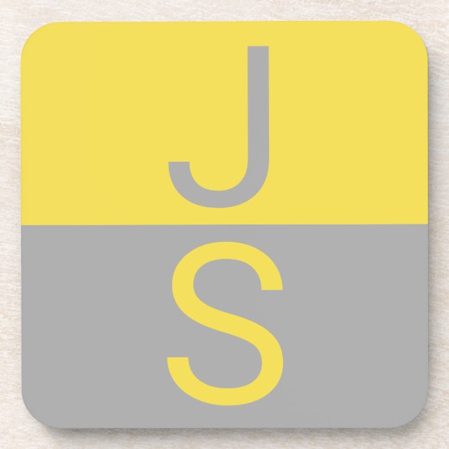 Yellow & Grey Modern Initials Monogram Coaster (Front)