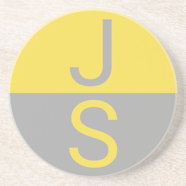 Yellow & Grey Modern Initials Monogram Coaster (Front)