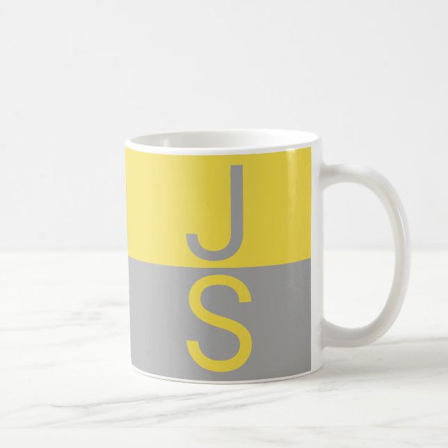 Yellow & Grey Modern Initials Monogram Coffee Mug (Right)