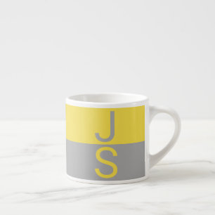 Yellow & Grey Modern Initials Monogram Espresso Cup