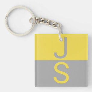 Yellow & Grey Modern Initials Monogram Keychain