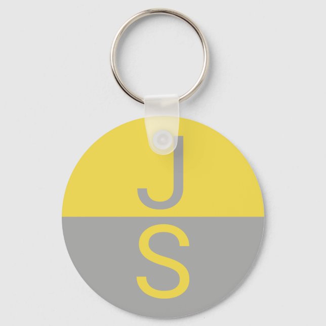 Yellow & Grey Modern Initials Monogram Keychain (Front)