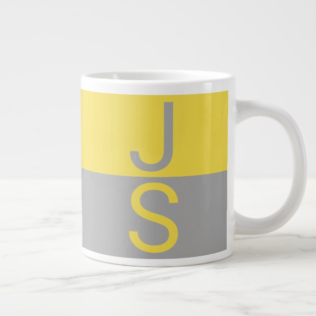 Yellow & Grey Modern Initials Monogram Large Coffee Mug (Right)