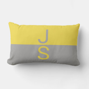 Yellow & Grey Modern Initials Monogram Lumbar Pillow