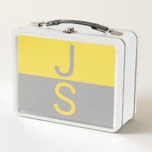 Yellow & Grey Modern Initials Monogram Metal Lunch Box