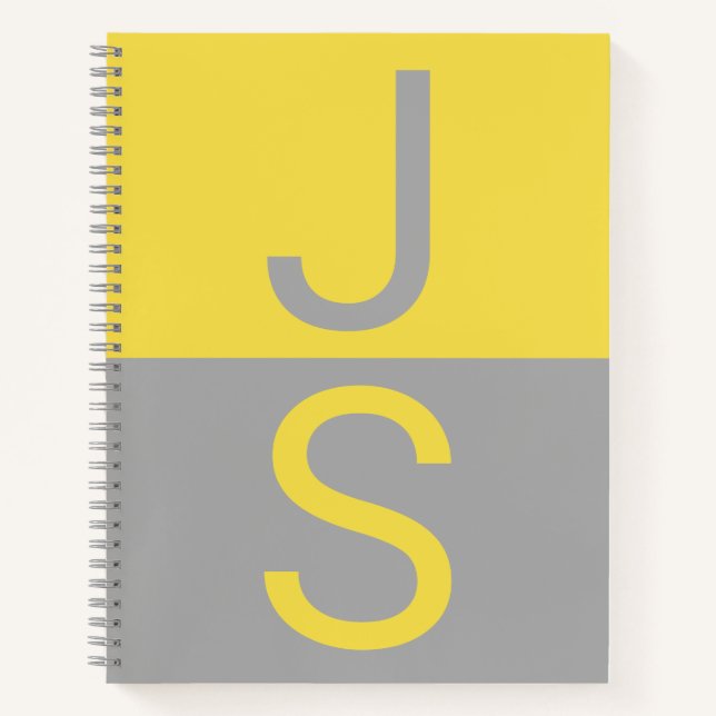 Yellow & Grey Modern Initials Monogram Notebook (Front)