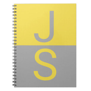 Yellow & Grey Modern Initials Monogram Notebook