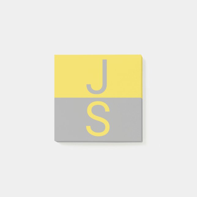 Yellow & Grey Modern Initials Monogram Post-it Notes (Front)