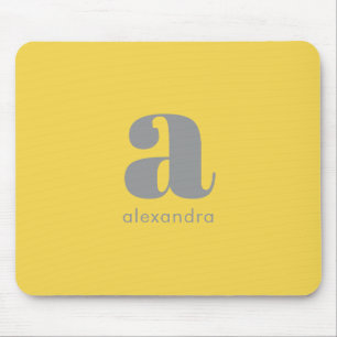 Yellow Grey Monogram Modern Elegant Minimal Mouse Pad