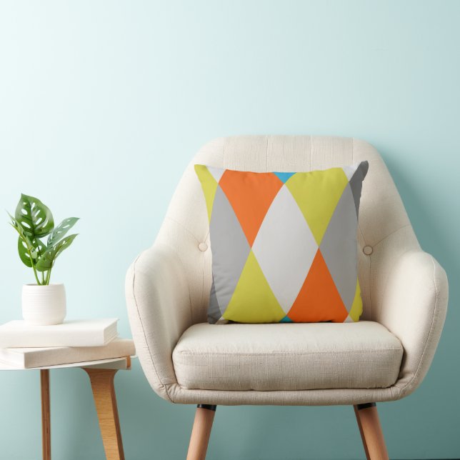 Yellow Grey Orange Blue Modern Geometric Pattern Throw Pillow (Chair)