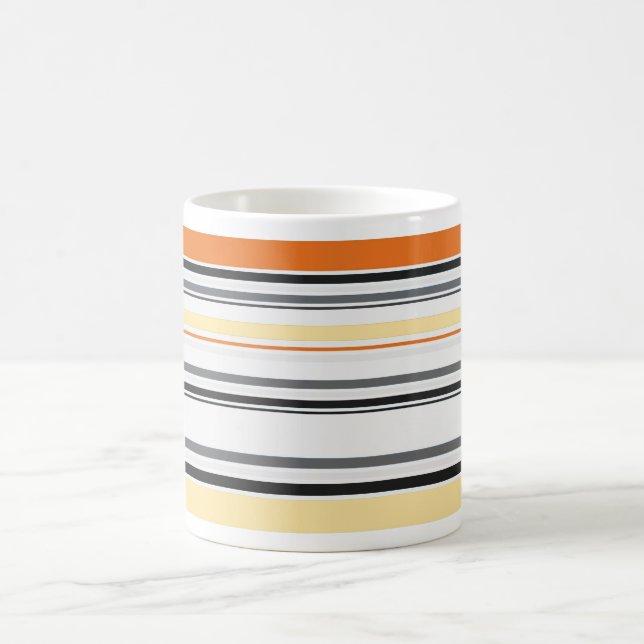 Yellow, Grey, Orange, Cream Retro Striped Mug (Center)