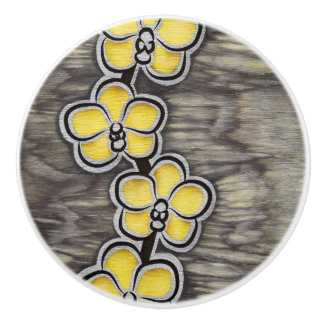 Yellow Grey Orchid Ceramic Knob