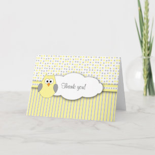 Yellow Grey Owl Mod Baby Shower Thank you note