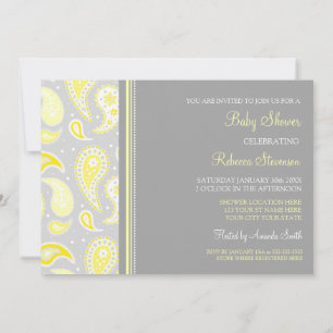 Yellow Grey Paisley Custom Baby Shower Invitations