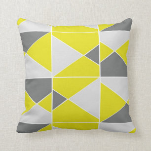 Yellow Grey Pattern Throw Pillow