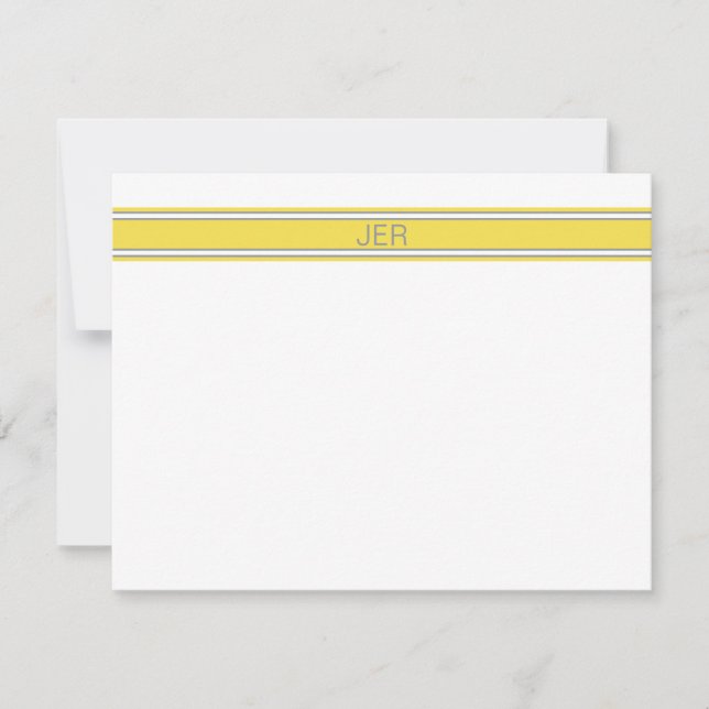 Yellow Grey Personalized Monogram Name Initials Card (Front)