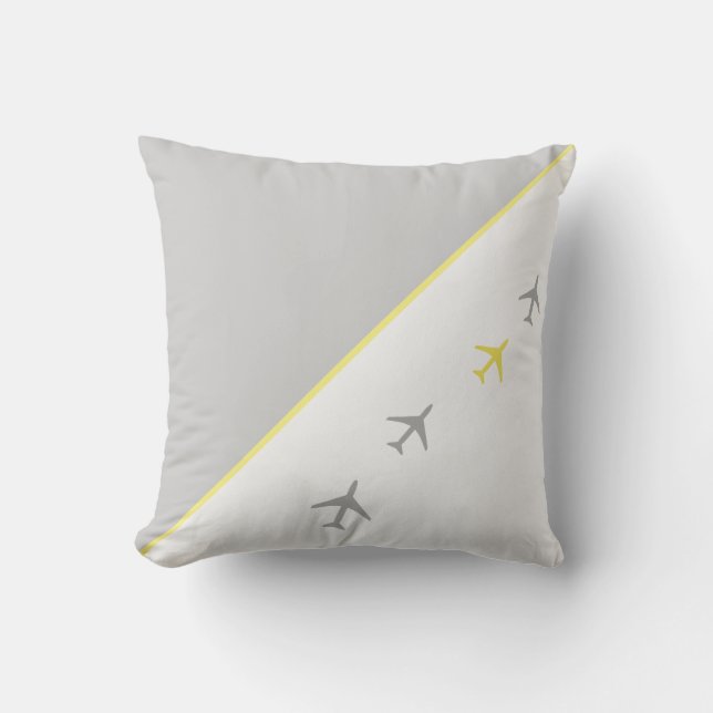 Yellow Grey Planes Airplanes Aviation Fly Cushion (Front)