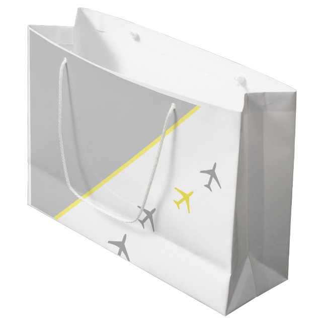 Yellow Grey Planes Airplanes Aviation Fly Large Gift Bag (Front Angled)