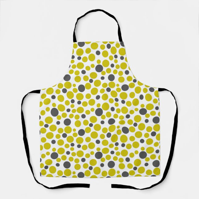 yellow grey polka dots on a white background apron (Front)
