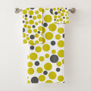 yellow grey polka dots on a white background bath towel set